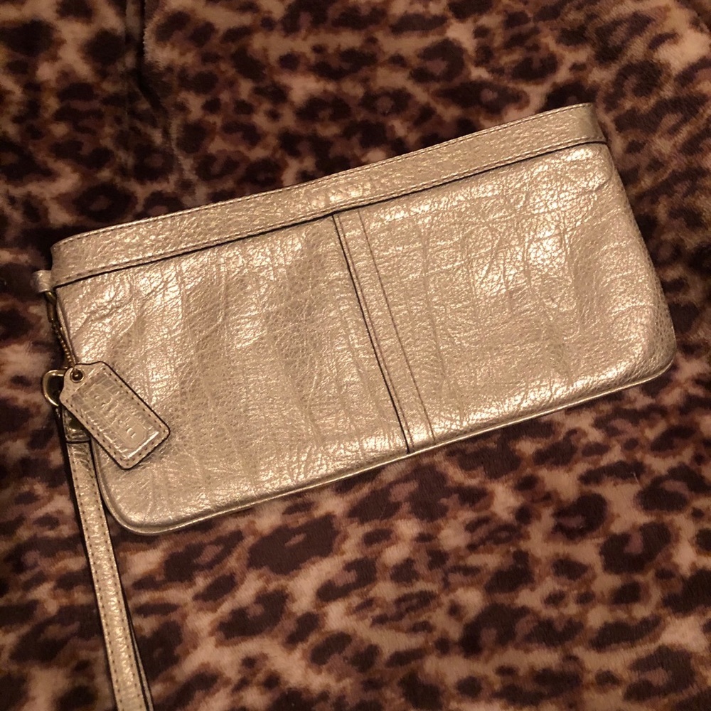 Gold Coach Clutch w/ pink satin interior